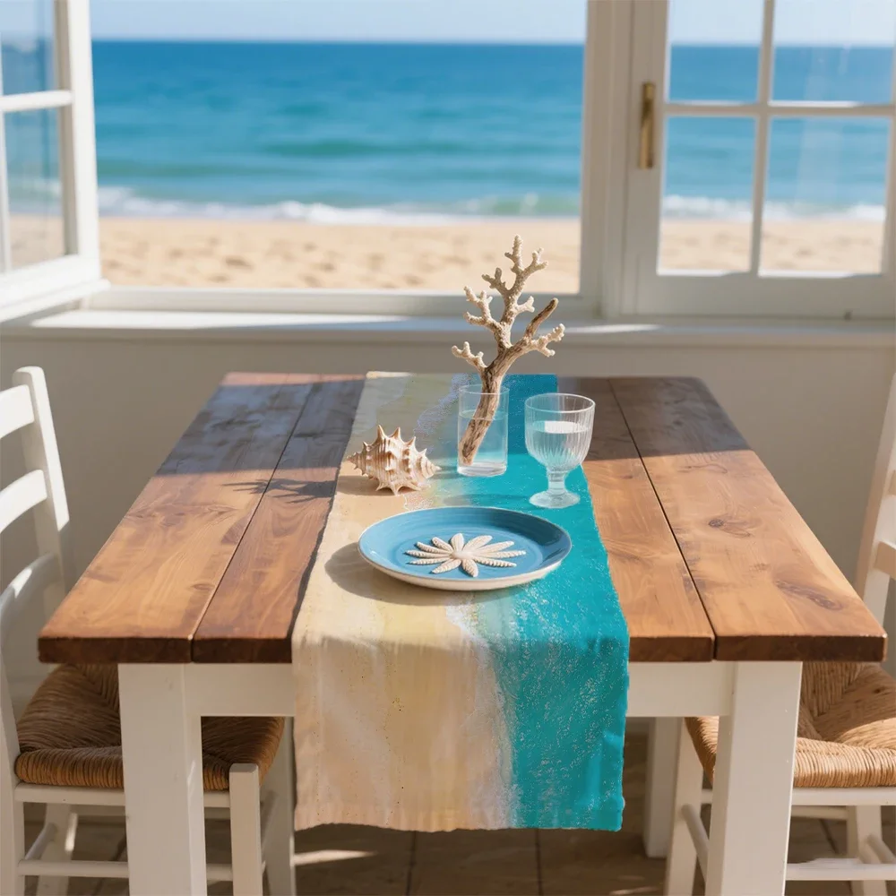 1pc Ocean Beach Table Runner Summer Cool Beach Coast Home Decor Tropical Beach Life Summer Atmosphere Cabinets Table Decor