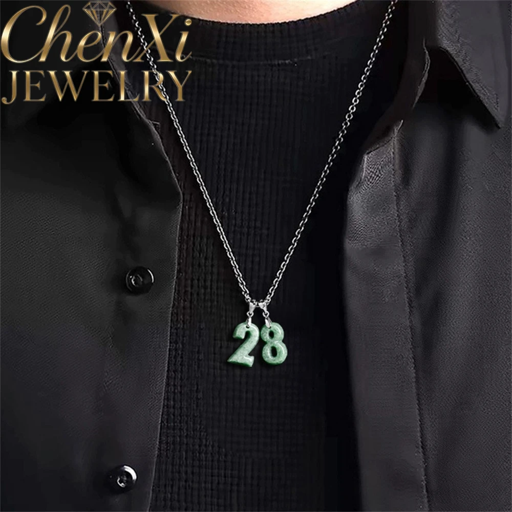 

Оригинальный натуральный подвес из нефрита с арабскими цифрами, серебро S925, титановое стальное ожерелье, модный хип-хоп стиль, памятный сувенир, подарок