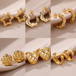 Stainless Steel Heart Earrings For Women 2023 Trending Gold Color Irregular Hoop Earrings Piercing Party Jewelry Gifts aretes