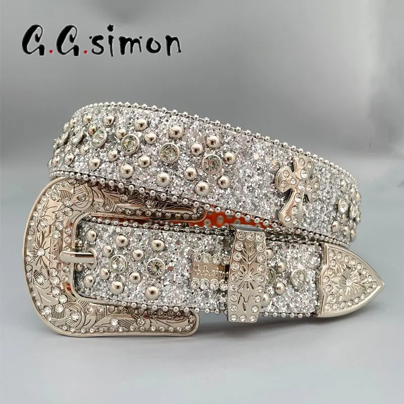 

Punk Design Rhinestones Belt Vintage Leather Strap With Bling Diamond For Women Man Cinto De Strass Luxury Buckle Ceinture Femme