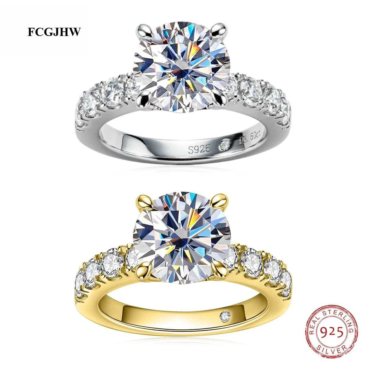 FCGJHW 4.3cttw D Color Moissanite Engagement Rings Sterling Silver 18k Gold Plated Lab Created Diamond Wedding Band Ring 2026