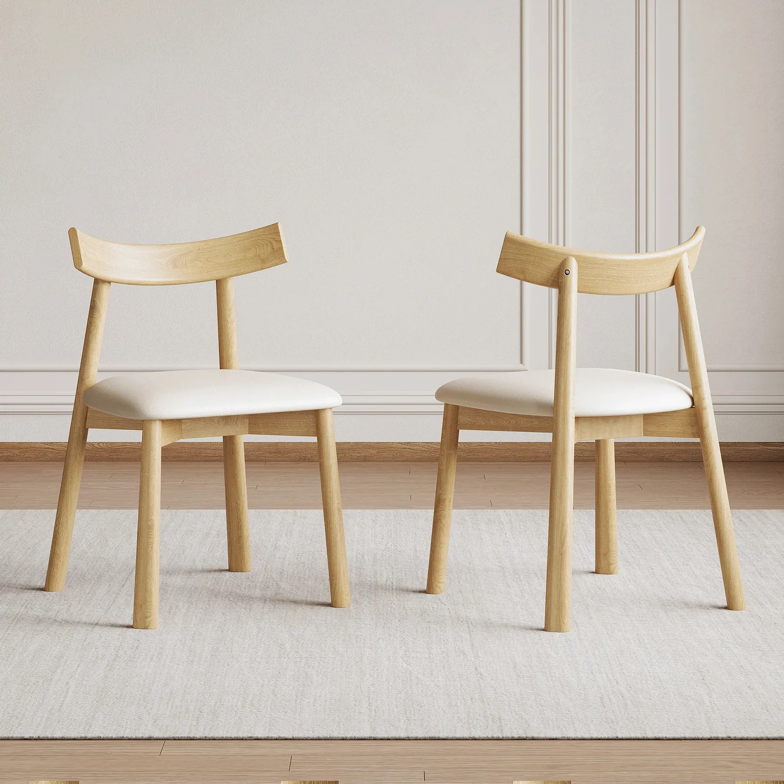 

Комплект из 2 современных обеденных стульев: натуральное дерево, кожаные подушки, эргономичный дизайн