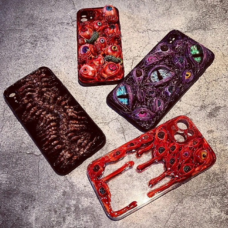 4122 Original 3D Handmade Mobile Phone Case Cthulhu Eyes Blood Dripping Horror Gothic Style Mobile Phone Case Custom Gift