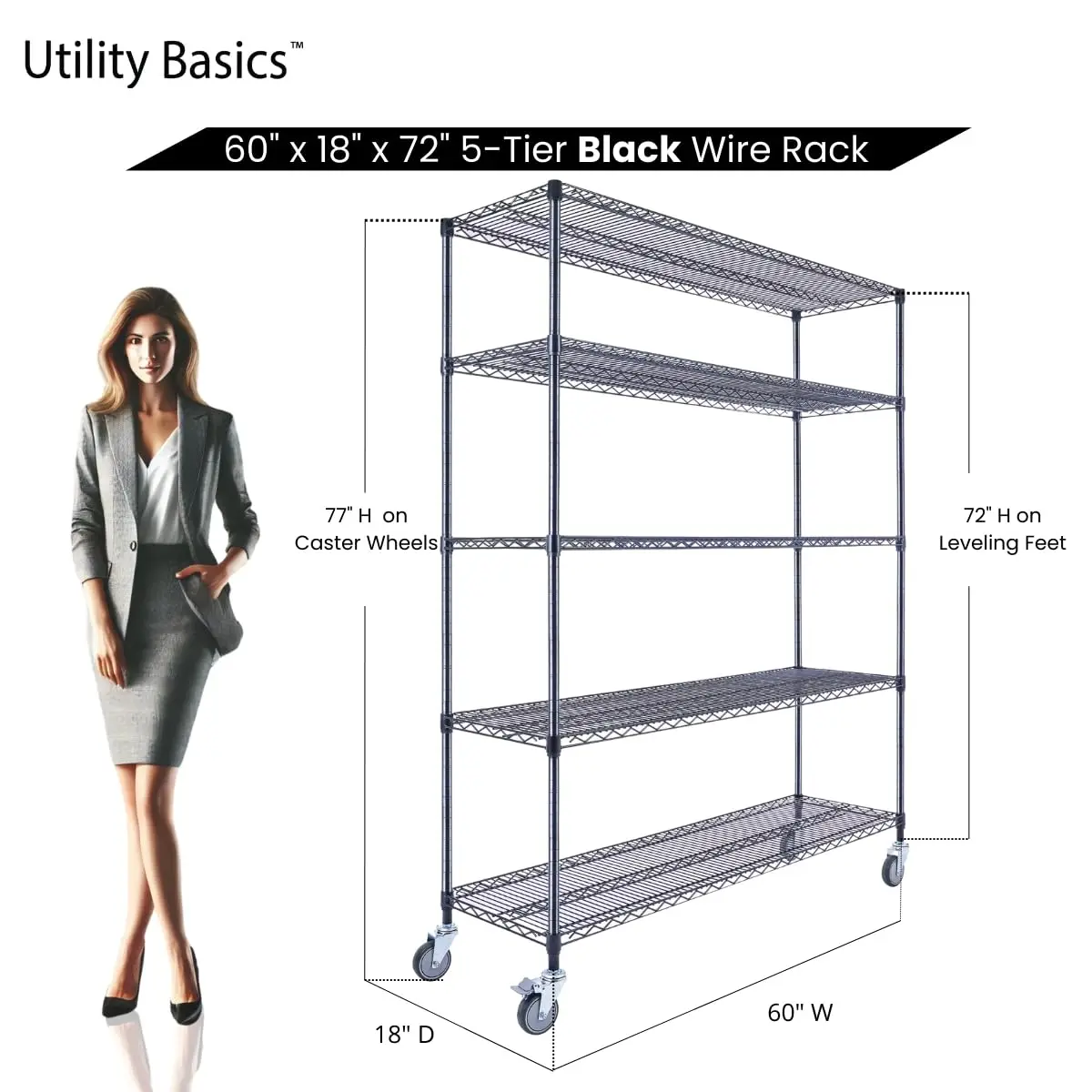 5-Tier Wire Shelf with Wheels, 60