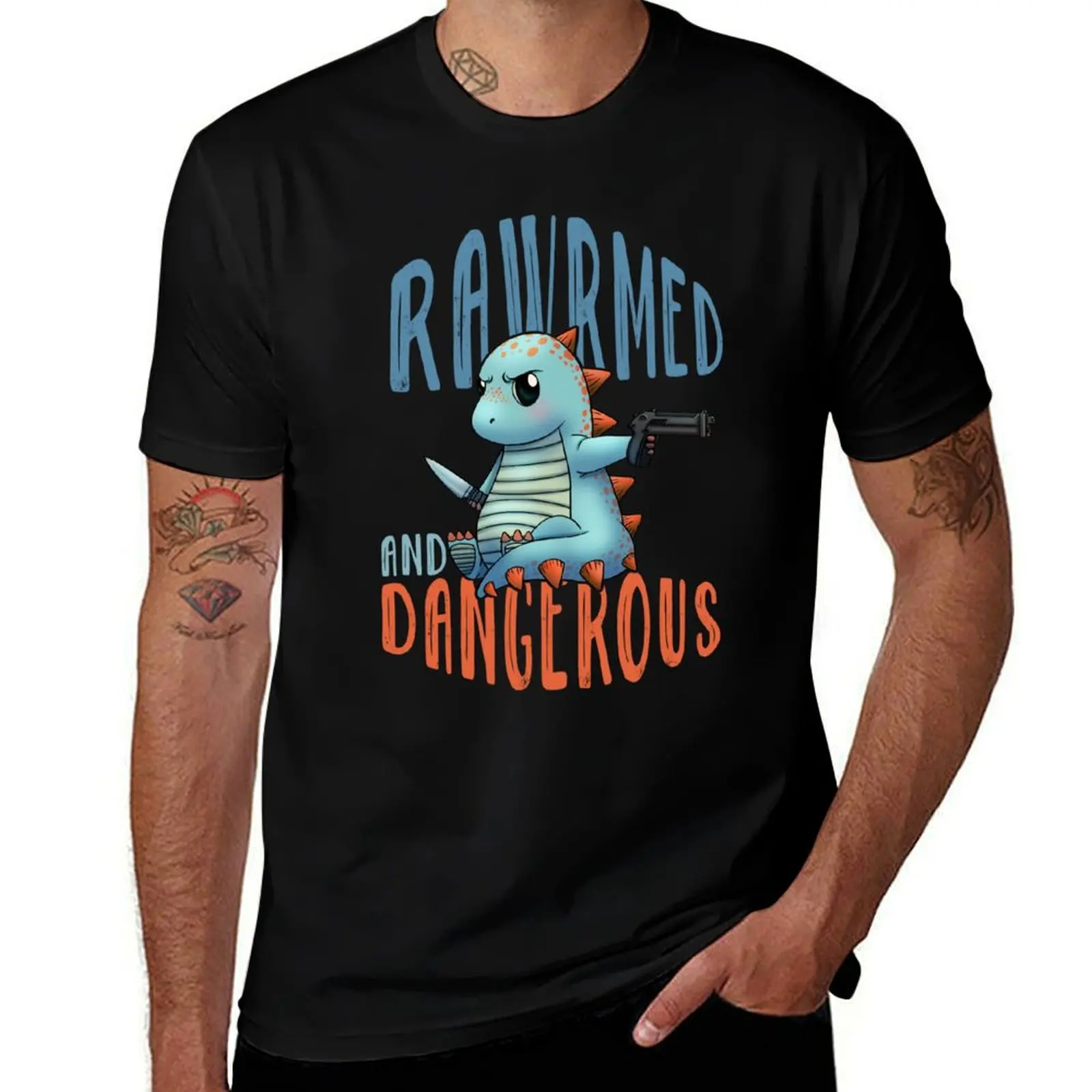 

Rawrmed and Dangerous Baby Dinosaur T-Shirt mens graphic t shirts t shirt personalised man t shirt cotton T-Shirt