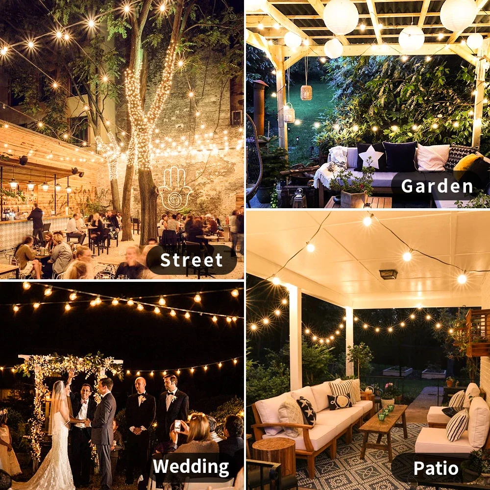 16M 36M G40 LED Fairy String Light Party Garland Patio Light Warm White Clear Vintage Bulb Chain Outdoor Backyard Decoration