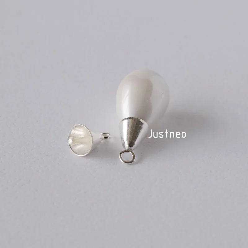 Solid 925 Sterling Silver Drop-shaped Pearl Cup Pendant Bail Connector with Pin, jewelry DIY silver findings/components.