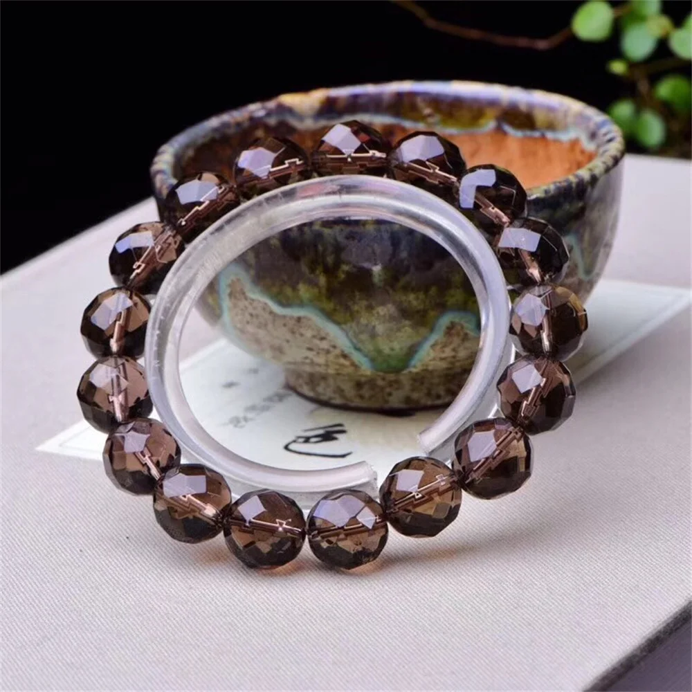 10MM Natural Smoky Quartz Facted Quartz Bracelet Fashion Crystal Quartz Gemstone Jewelry Reiki Healing Gift For Women 1PCS