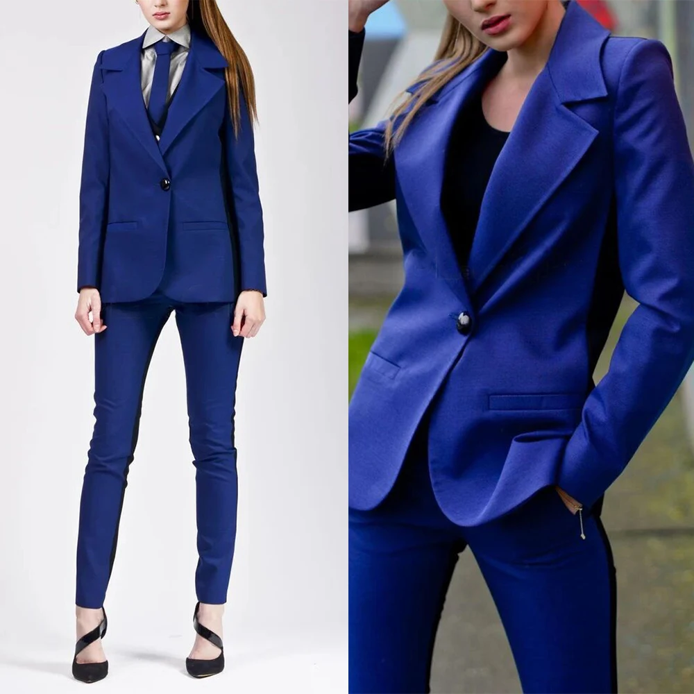 

Royal Blue Office Women Pant Suits Sexy Leisure Wedding Wear Formal Trousers Waistcoat Jacket Blazer Suit Female