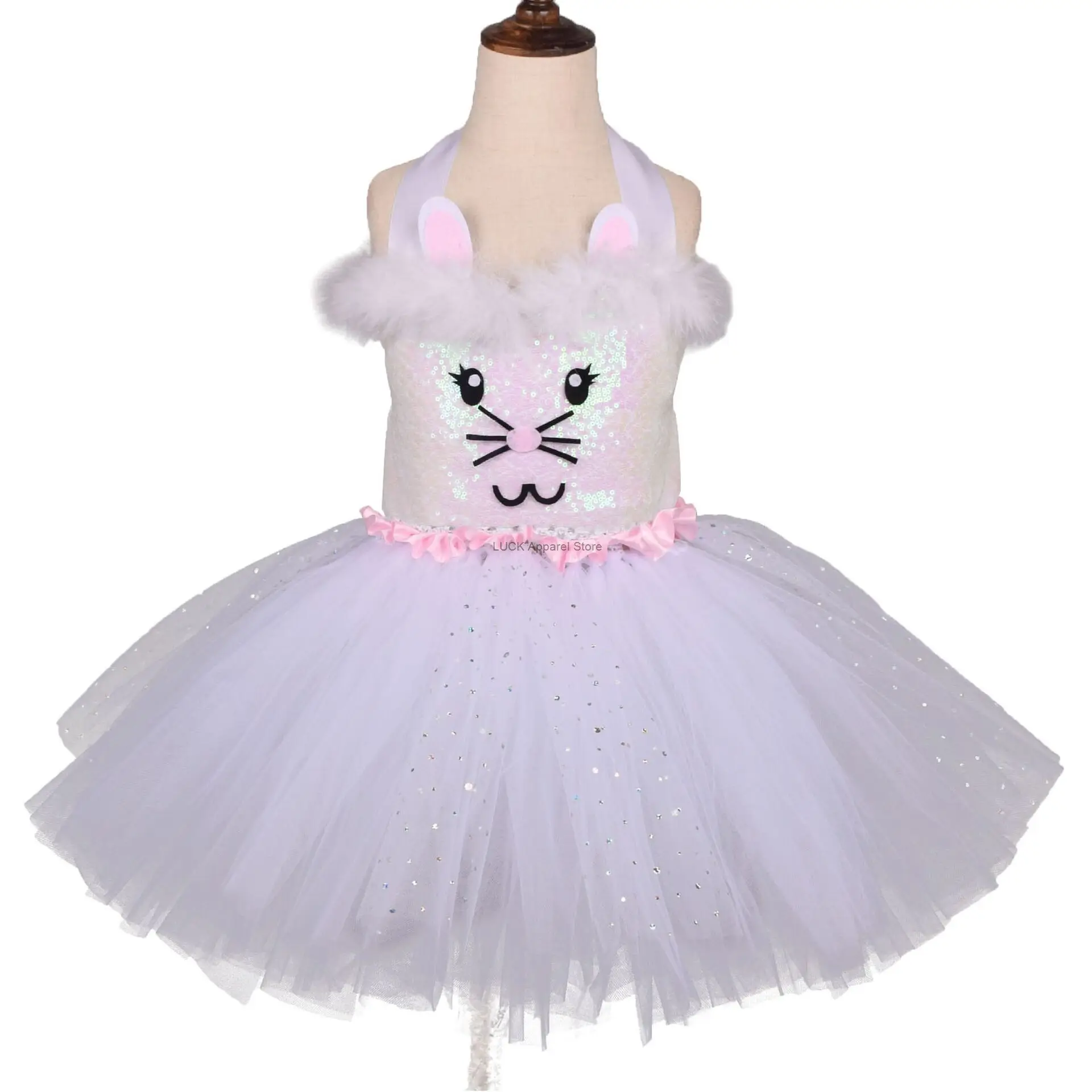 Girl's Sequin Rabbit Fluffy Skirt Animal Role-playing Dresses Stage Performance Party Costume Tutu Skirt Halloween Easter