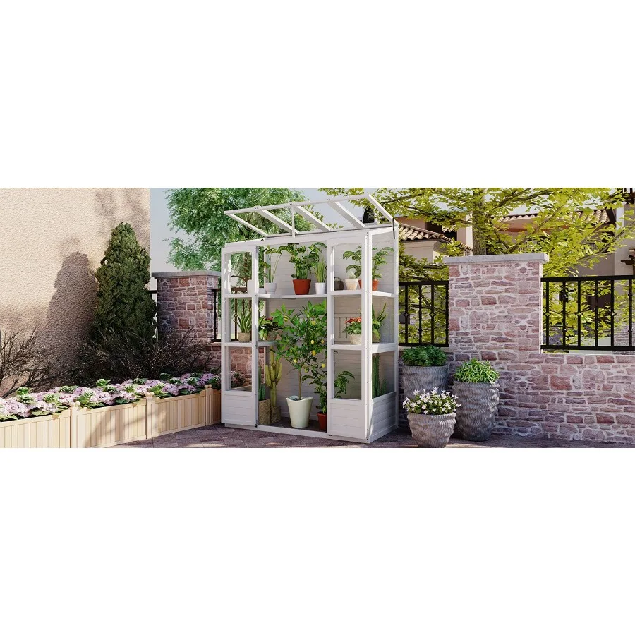 

TOPMAX 78inch Wooden Greenhouse Cold Frame with 4 Independent Skylights and 2 Folding Middle Shelves Walkin Outdoor Greenhouse