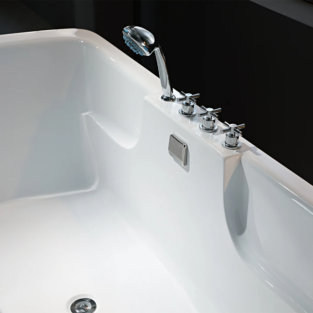 Elegant White Acrylic Freestanding Corner Bathtub with Portable Soaking Function for Hotel Bathroom