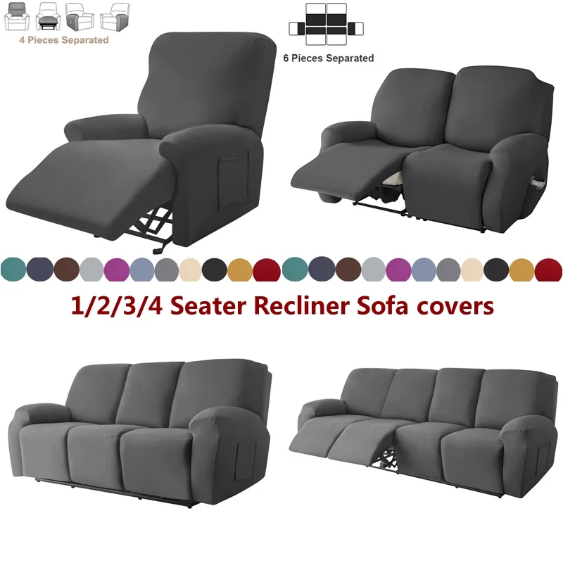 1/2/3 Seater Soft Recliner Sofa Cover Solid Color Simple Single Sofa Slipcover Relax Couch Armchair Protector Case Removable