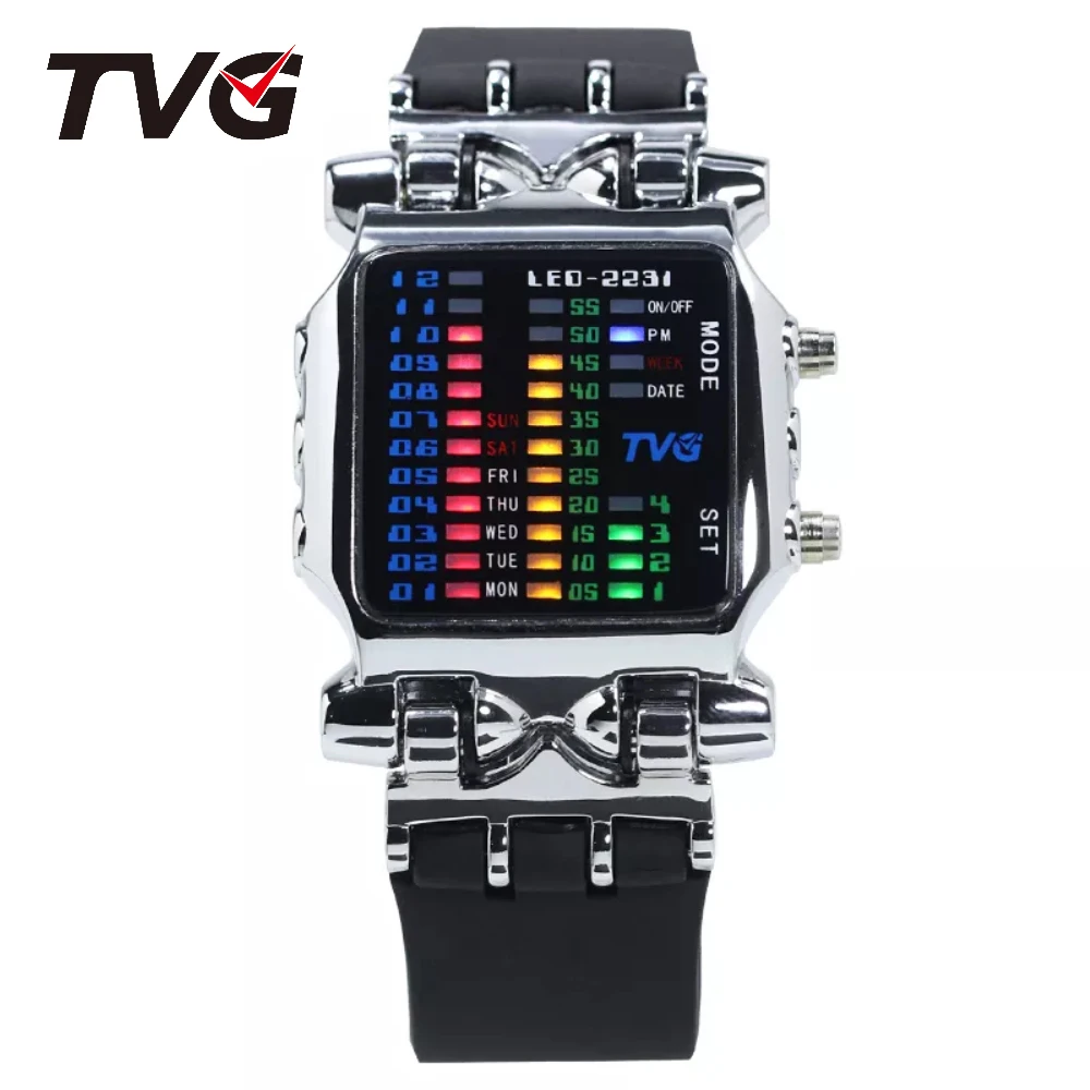 Men\'s Digital Watch TVG Cool Creative Fashion LED Display Waterproof Binary Digital Clock Casual Gift Business Student Casual