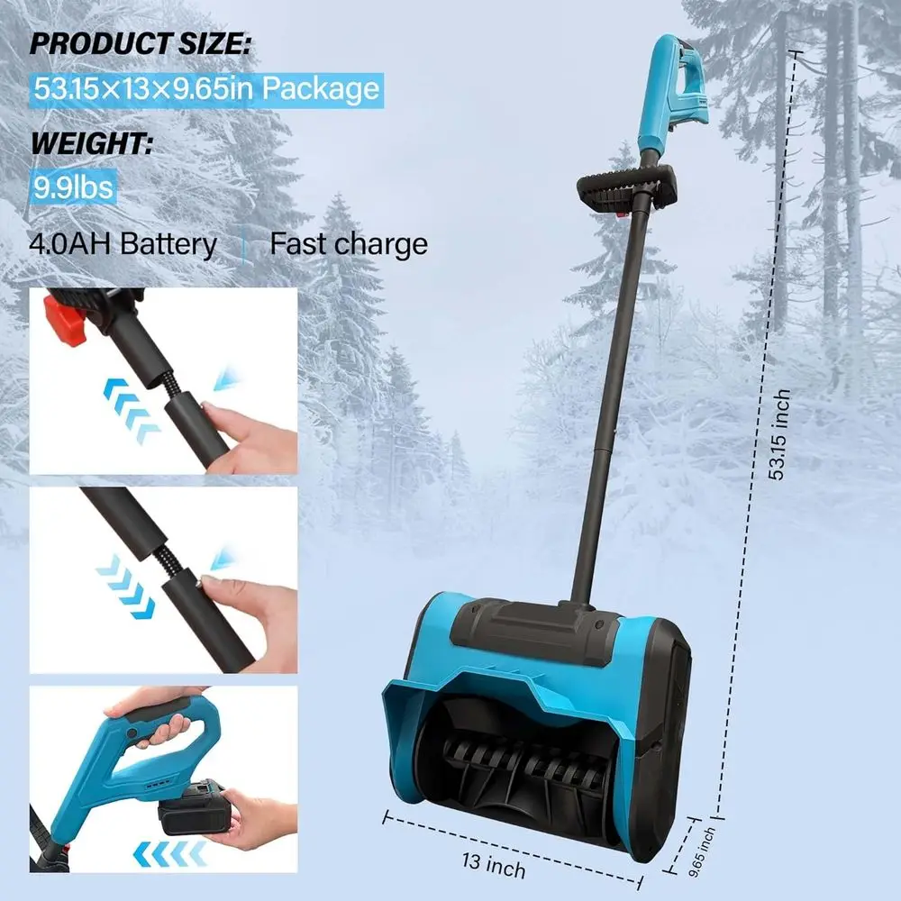 مجرفة ثلج لاسلكية مع بطاريتين وشاحنين 4.0AH، مجرفة ثلج كهربائية بعرض 10 بوصة، عمق 6 بوصة، مسافة رمي 26 قدم، Sn