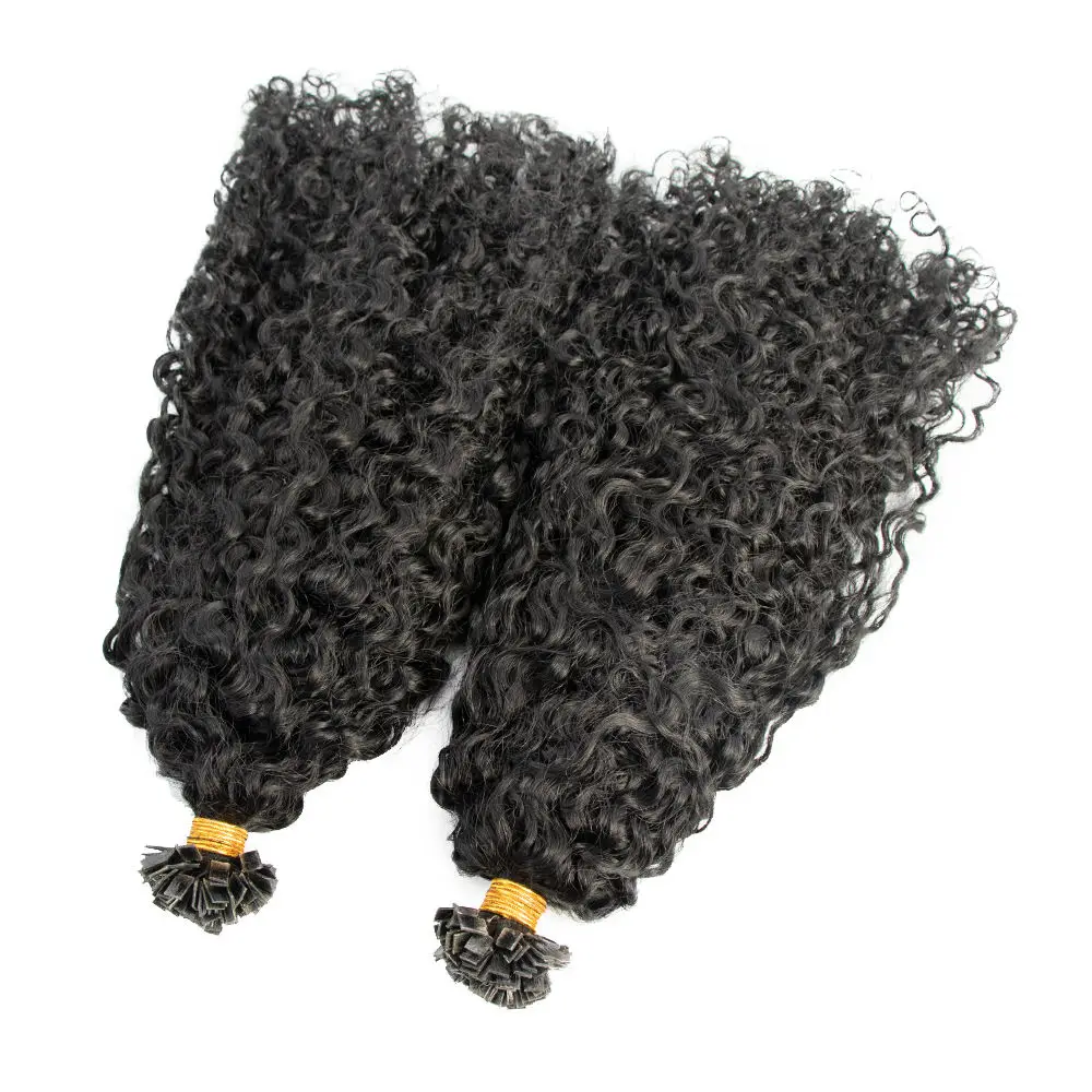 Malaysia Remy Human Hair Sassy Curly Flat Tip Keratin Fusion Hair Extensions Pre Bonded Human Hair Extensions 100Pcs