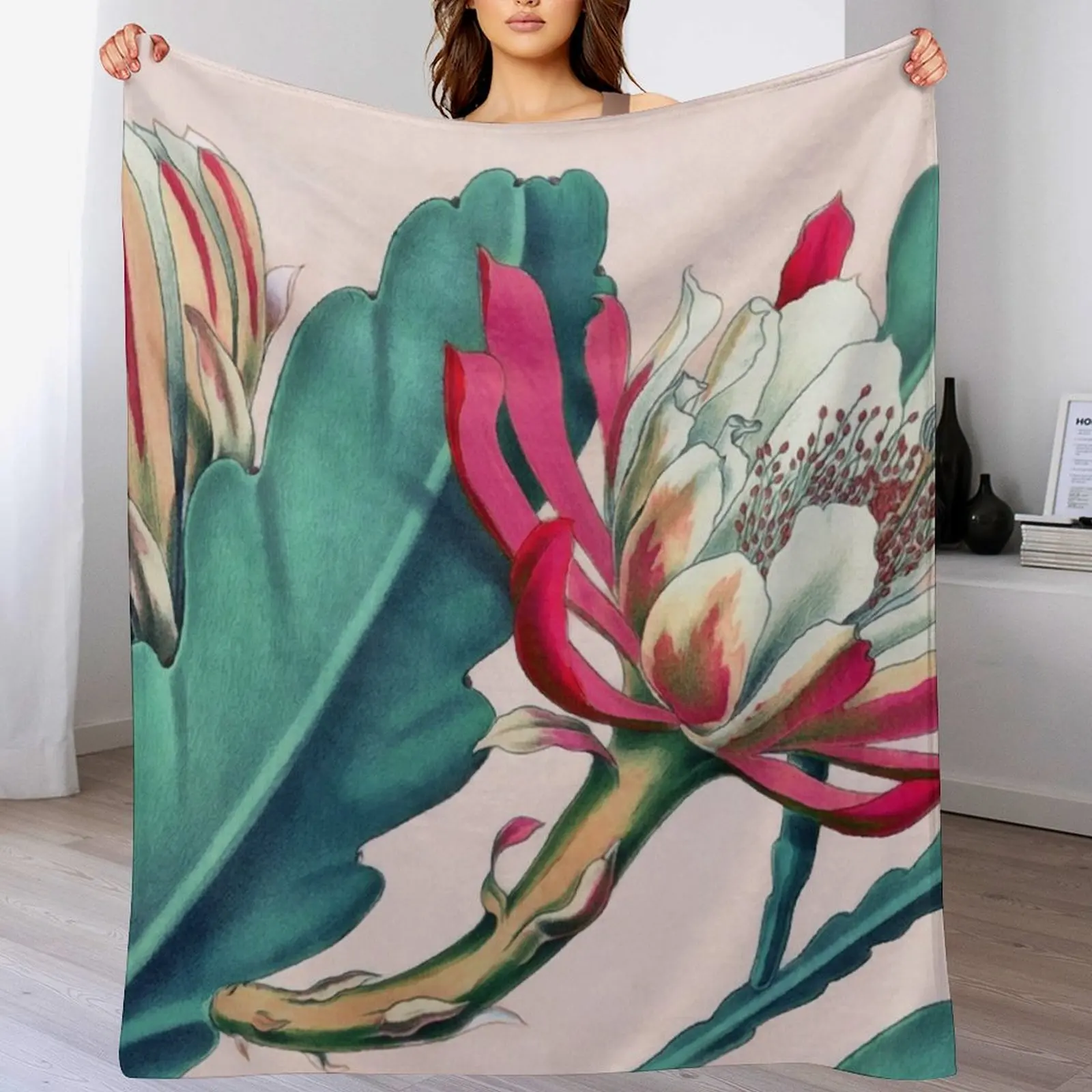 

Flowering cactus Throw Blanket Flannels For Sofa Thin Fashion Sofas Soft Blankets