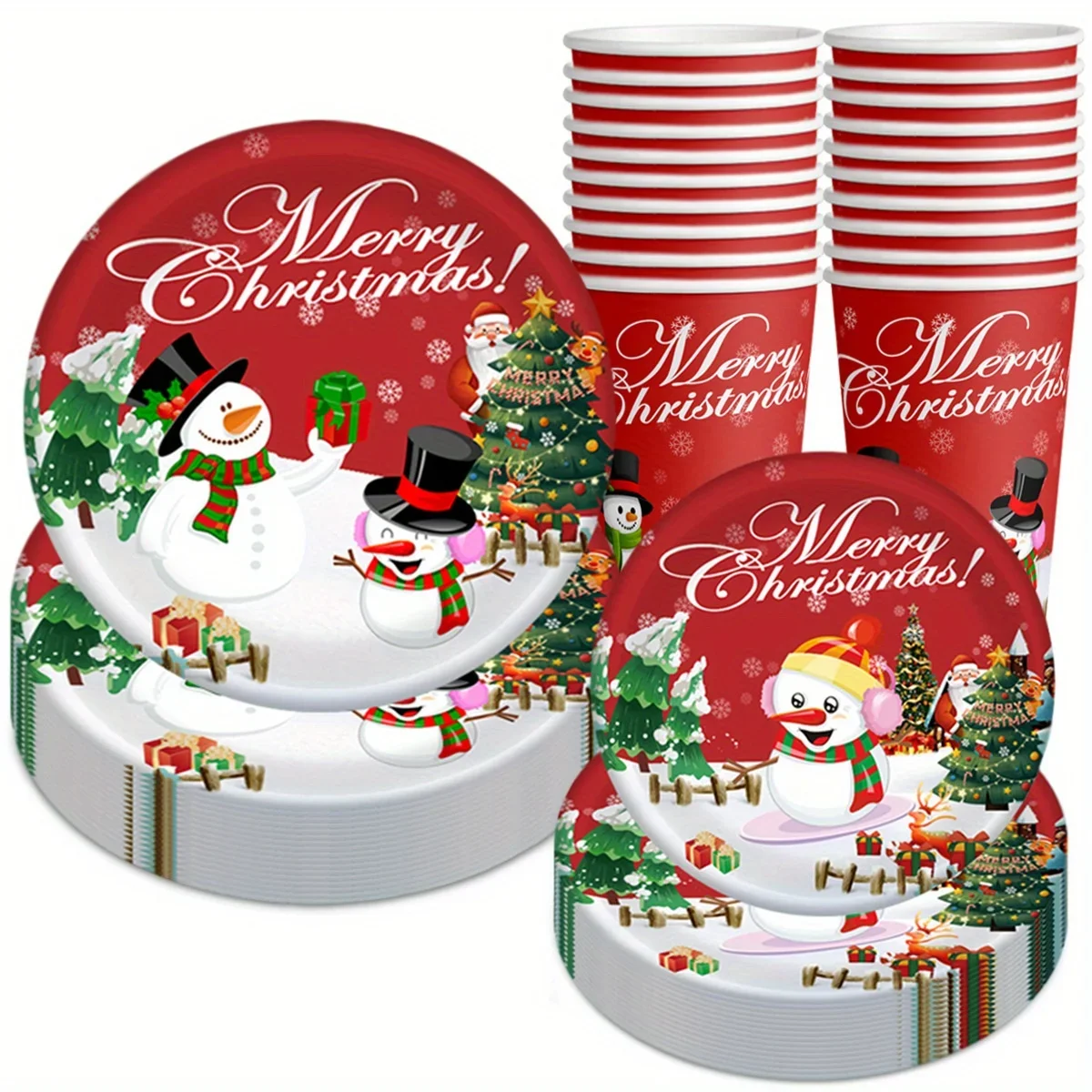 10 stücke Weihnachten Party Geschirr Set Schneemann Thema Pappteller Tassen Urlaub Feier Weihnachten Dekoration Event Party Supplies