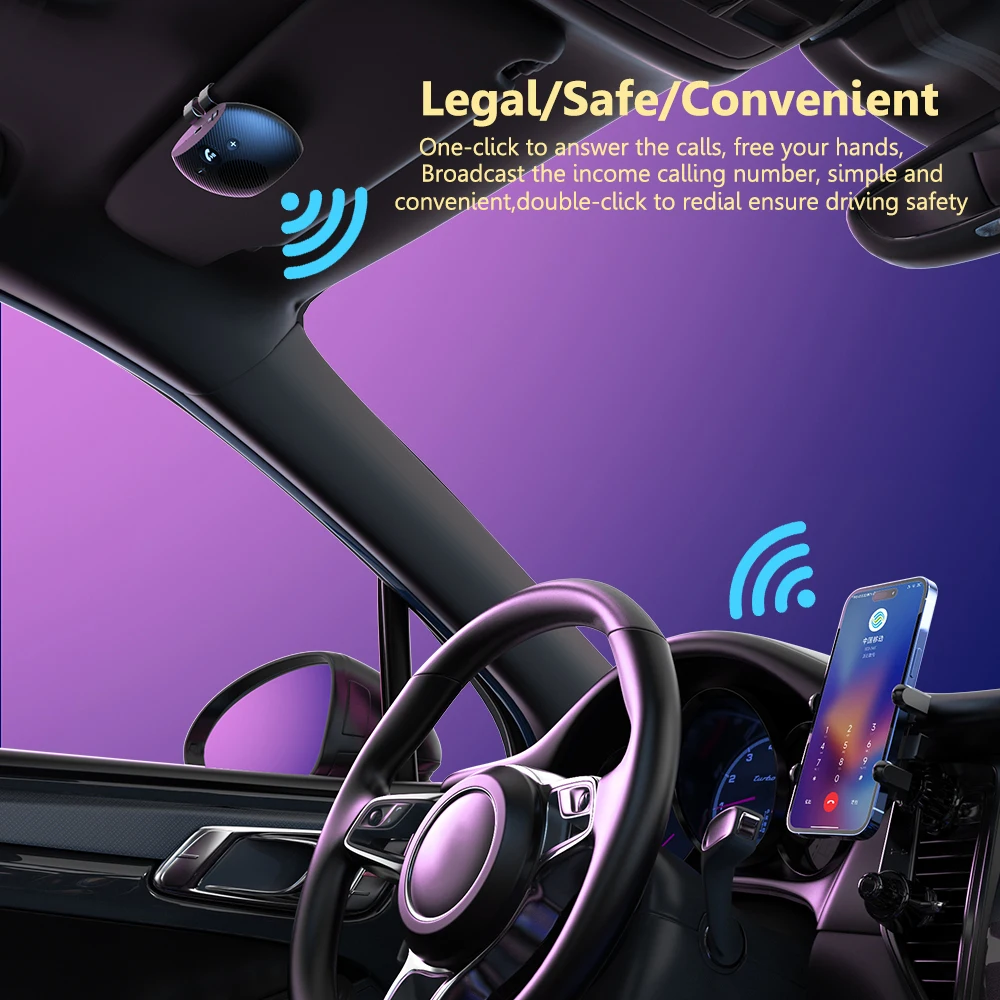 Car Audio Receiver Bluetooth 5.3 Speakerphone Sun Visor Clip Universal Bluetooth Handsfree Car Kit Wireless Mp3 Music Player