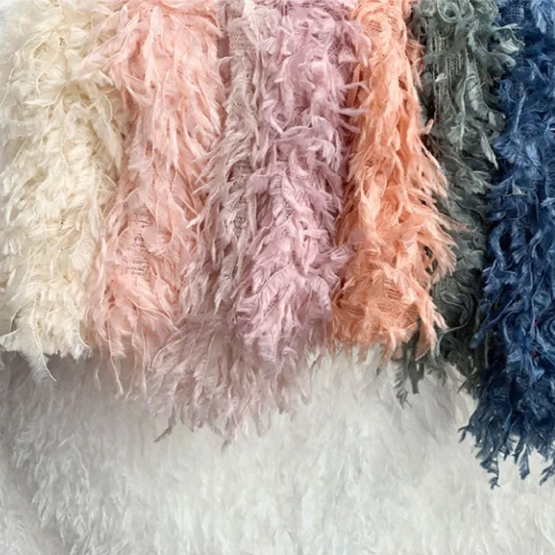 Chemical Cilyl Plush Mesh Fabric Tassels Breathable Wide Spring Summer Fitted Dress Draped Feather Fashion Wholesale Fabrics