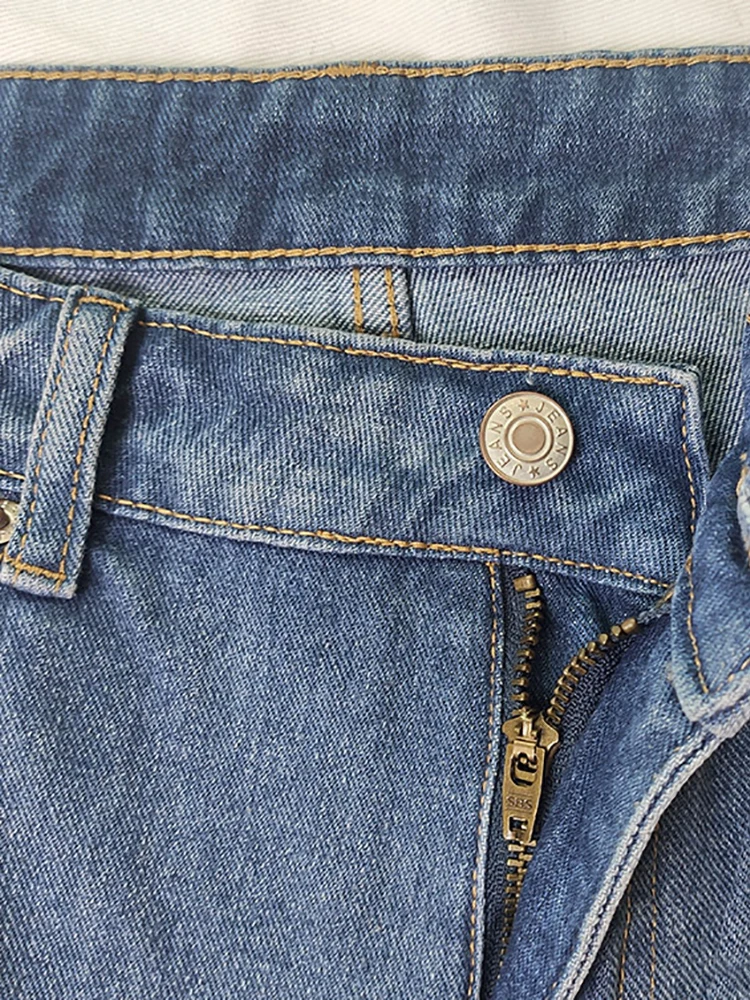 Pantalones vaqueros holgados con cremallera y bolsillo para mujer, ropa de estar por casa, color azul, ropa de calle recta para vacaciones, envío