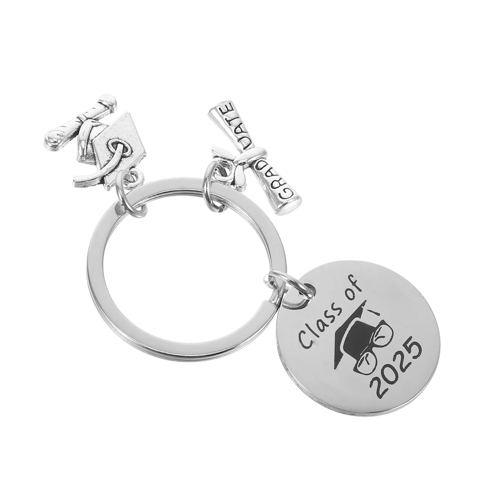 Porte-clés de graduation en acier inoxydable, pendentif diplôme promotion 2025, souvenir commémoratif pour diplômé du lycée et du collège