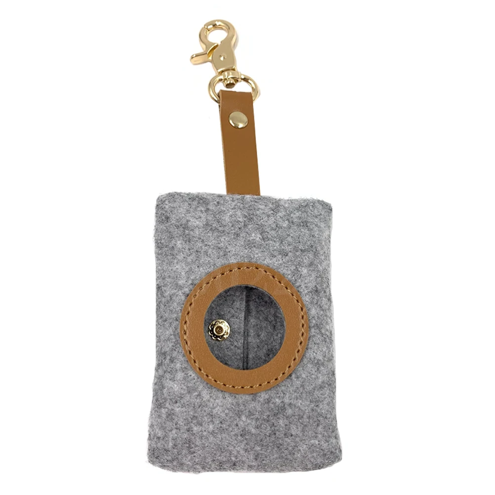 

Pet Poop Bag Dispenser Grey Felt Dog Leash Clip Holder Storage Waste Bags Outdoor Pouch Keychain Durable Compact Practical Fits