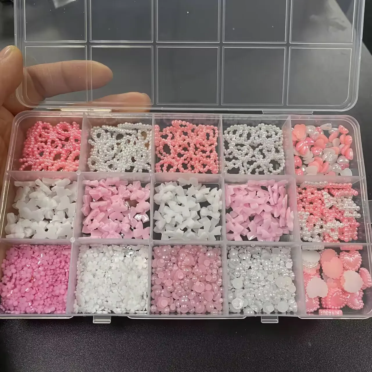 500 ชิ้น/กล่องผสมเรซิ่น Bowknot/หัวใจตกแต่งเล็บ 3D Kawaii อะคริลิค/เพิร์ลหัวใจเล็บ Charms 12/15 ตาราง Bowknot ชุดเก็บ