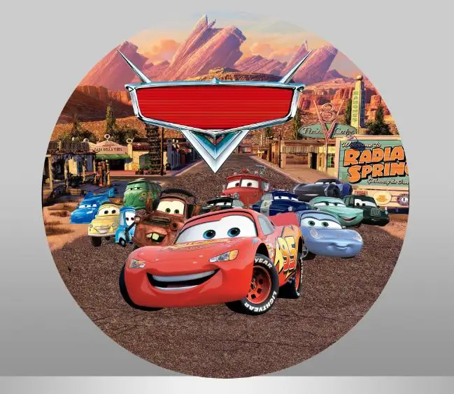 Cartoon Mcqueen Cars Round Backdrop Cover for Boy Birthday Party Decoration Wheel Cylinder Covers Background