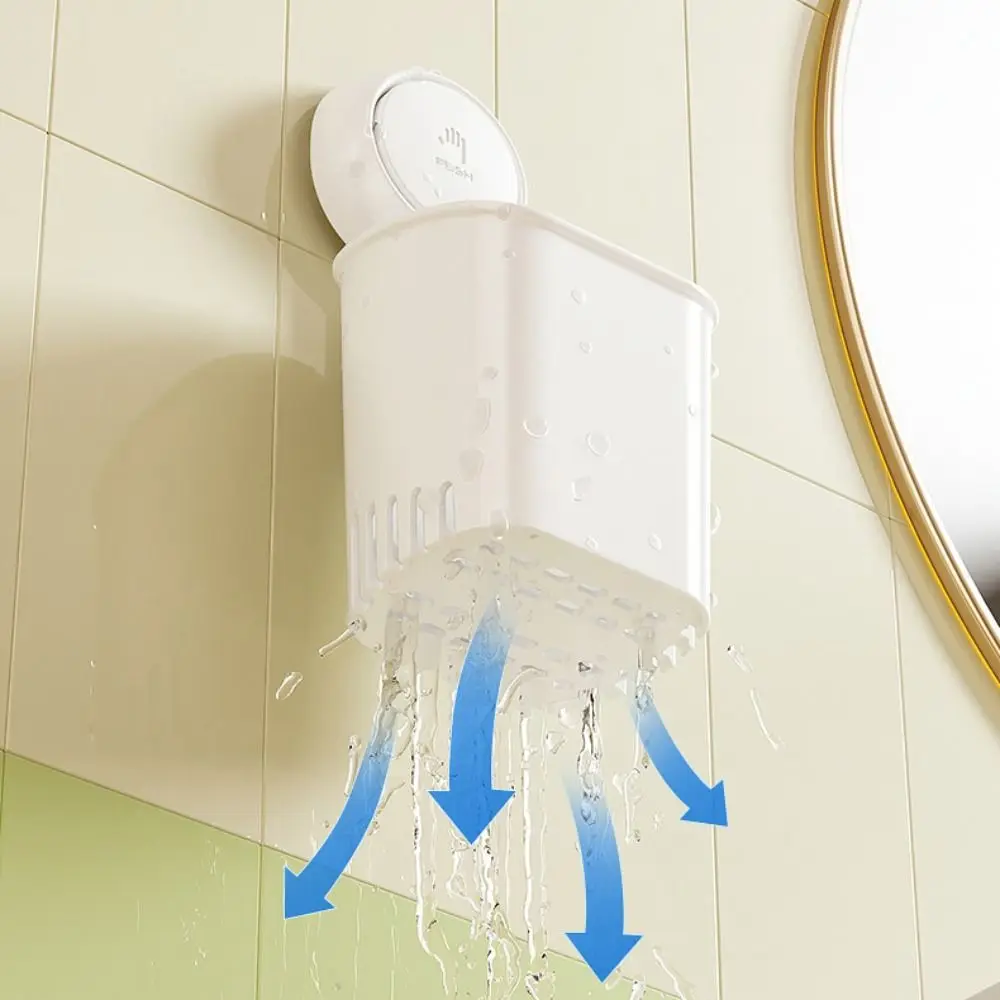 2pcs Drill-Free Suction Cup Toothbrush Holder Wall-mounted Drainable Toothpaste Holder Space-saving Ventilated Razor Holder