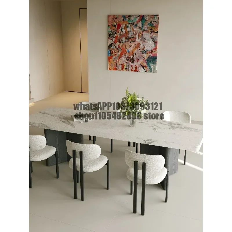 Modern simple rock slab dining table rectangular white marble pattern dining table household dining table