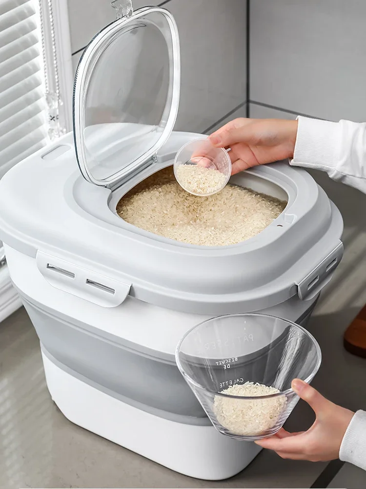 10/25KG Foldable Rice Storage Container Large Capacity Food Storage Bucket Insect-Proof Cereal Rice Dispenser Kitchen Food Box