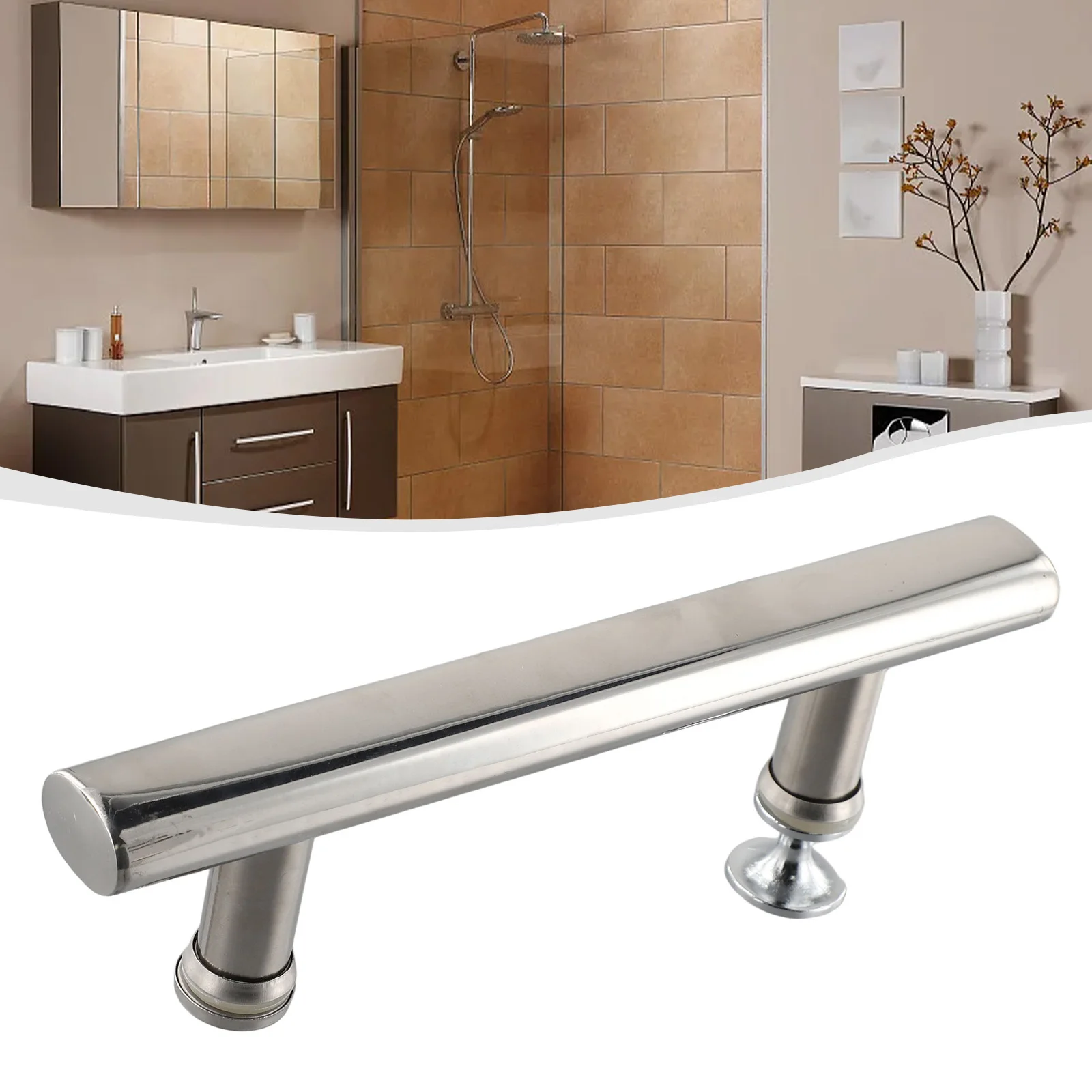 1PCS Bathroom Silver Shower Door Handle Stainless Steel Chrome Or Knobs For Shower Enclosures 225*30mm Home Accessories