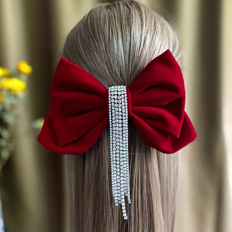 

Модные красные заколки для волос с бантом для женщин, свадебные аксессуары для волос невесты, заколки с кисточками и кристаллами, украшения на голову