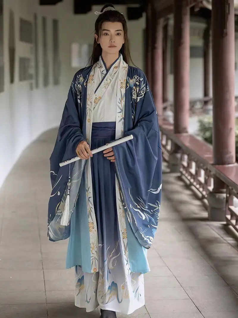 

Hanfu Men Chinese Traditional Cosplay Costume Ancient Hanfu Sets Male Halloween Cos Costume Hanfu Red&Blue Sets Plus Size 2XL