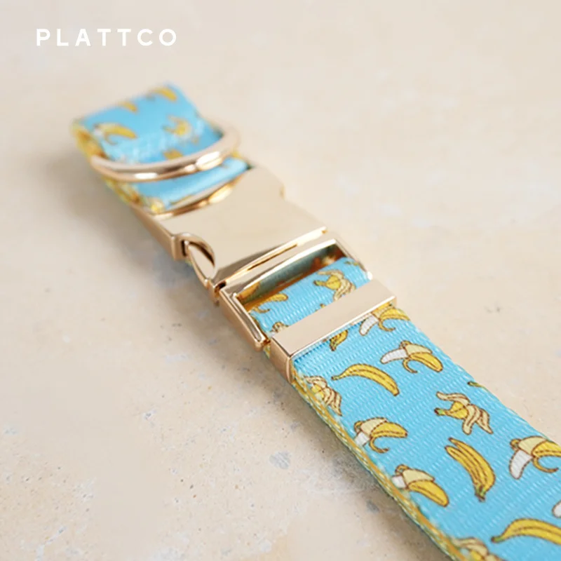 PLATTCO unique dog collar print BANCING BANANA pattern paired with high-quality silver buckle 5 size PDC327G