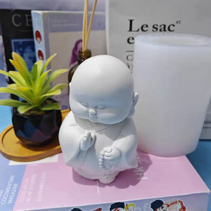 3D Silicone Mold Little Monk Shape DIY Cement Concrete Ornaments Buddha Statue Mold Home Decoration