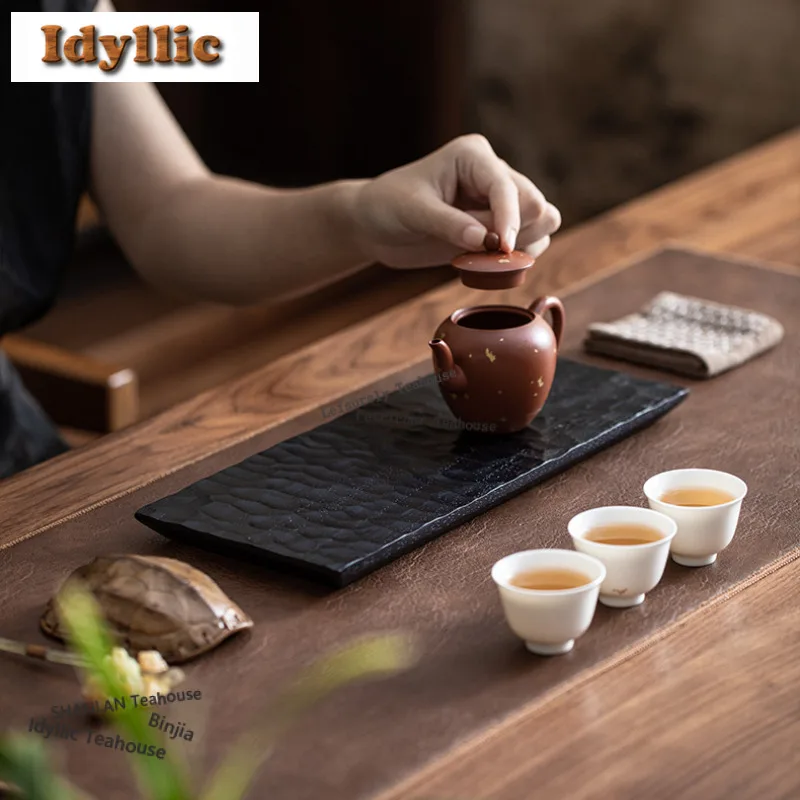Walnut Wood Carbonized Tea Tray Snack Plate Coffee Storage Board Teapot Support Dishes For Serving Tea Ceremony Supplies Craft - view 6