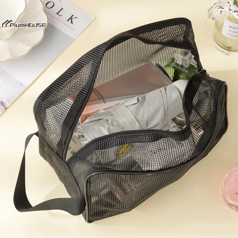 Borsa da bagno portatile Borsa da toilette per doccia in rete Borse portaoggetti per trucco trasparenti per organizer cosmetico da viaggio