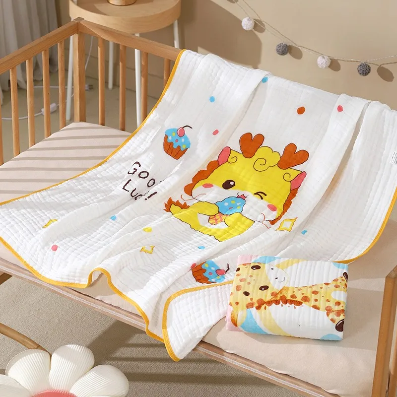 6 Layers 110*110cm Pure Cotton Bubble Muslin Blanket Infant Gauze Bath Towel Baby Receiving Blanket Kids Swaddle Bedding