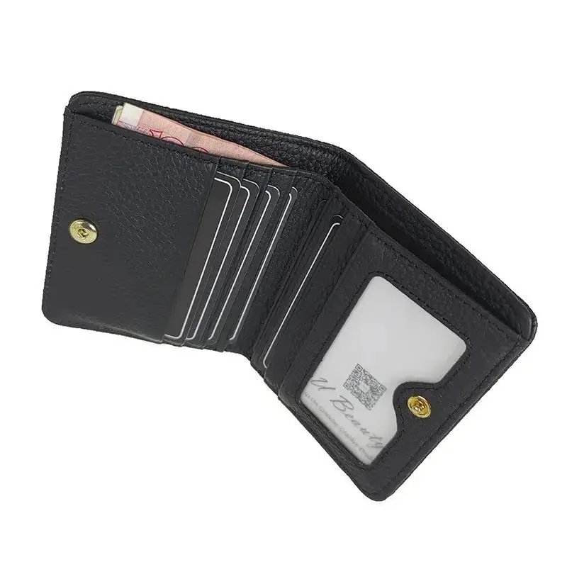 Genuine Cow Leather Heart Short Wallet Elegant Womens Wallets Fashion Ultra Thin Cowhide Card Credential Holder Coin Purse Bag