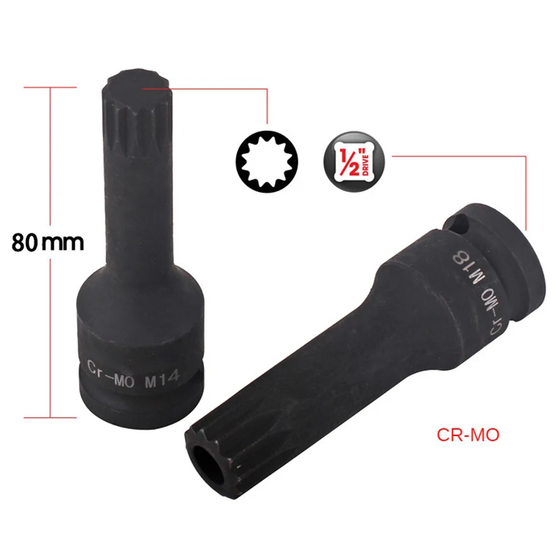 6-teiliger M14-M18-Spline-Steckschlüsselsatz, 1/2-Zoll-Antrieb und 12-Punkt-Torx für die Reparatur von Kfz-Ölwanne (langlebig, Präzision)