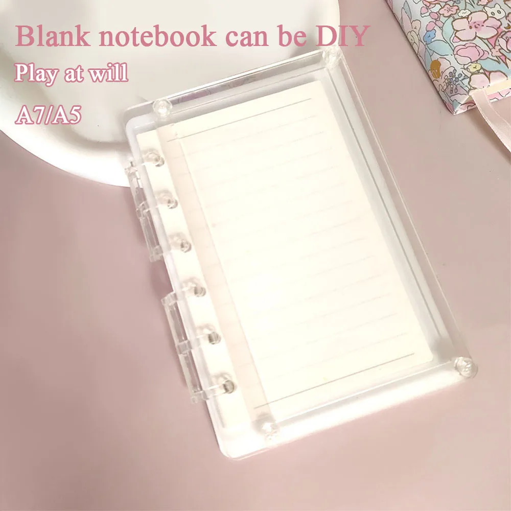 Transparente e Visível Acrílico Notebook, Capa Em Branco, DIY Binder, Livro Diário, Loose Page Notebooks, Estudantes Papelaria, A7, A5