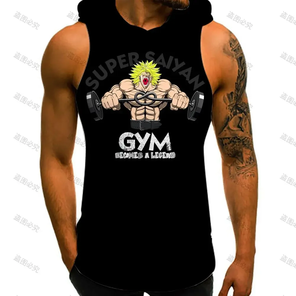 

New Dragon Ball Z Vegeta Vest With Hood Fashion Trend Men's T-shirts Sportswear Man 2022 Anime High Street Bodybuilding Tops 3XL