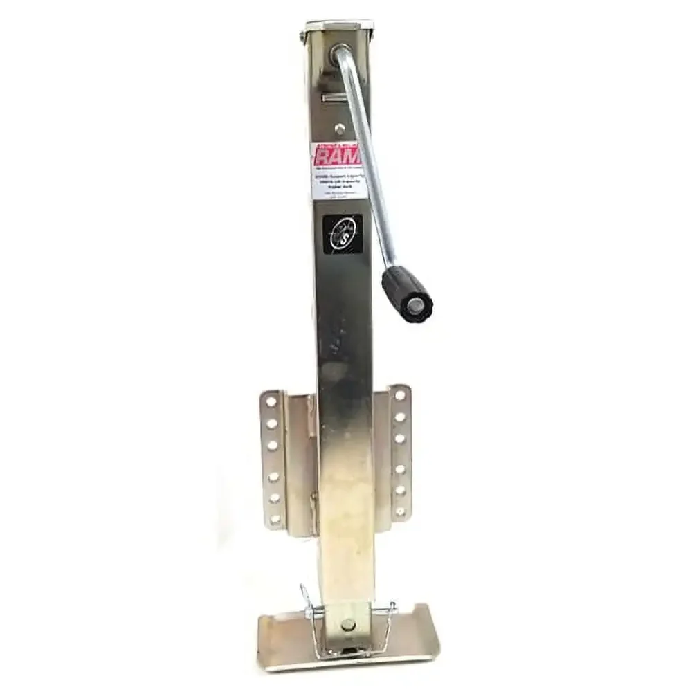 

2,500 lbs. capacity RAM fixed mount bolt-on zinc heavy duty drop leg trailer jack with foot