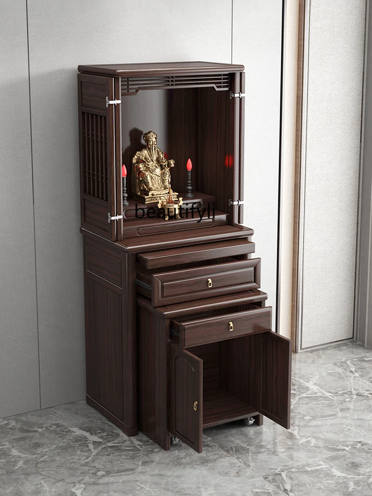 New Chinese Style Buddha Niche with Door Altar Household Clothes Closet Buddha Shrine God of Wealth Altar Solid Wood Buddha