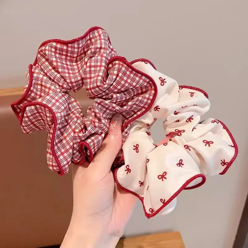 

Heart Dot Plaid Large Intestine Scrunchie Hair Band for Women Girls Hair Tie Sweet Headwear Ornament Fashion Hair Accessories