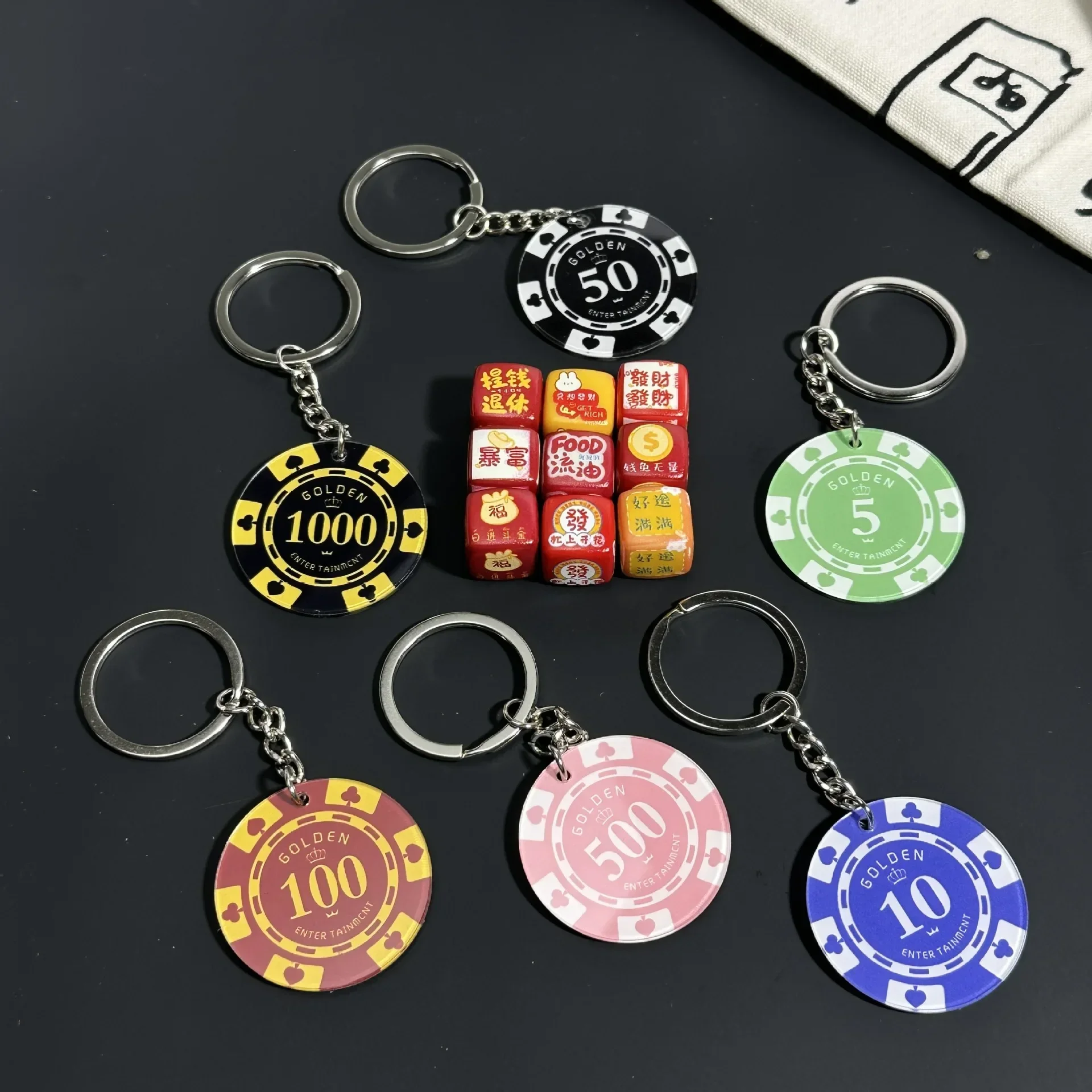 Acrylic Creative High Aesthetic Value, Take A Gamble with The Same Chip, Keychain, Wealth, Mahjong Text Bead Jewelry