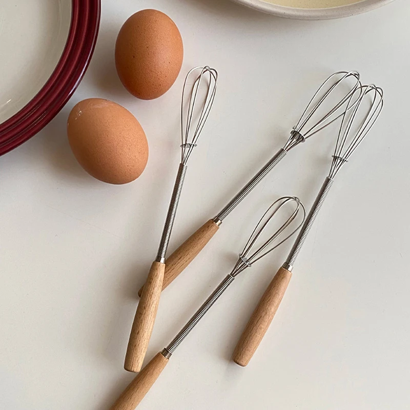 Frusta per uova in acciaio inossidabile Frusta Manico in legno Frullino per le uova a mano da cucina Gadget Utensili da cucina Accessori per la cottura