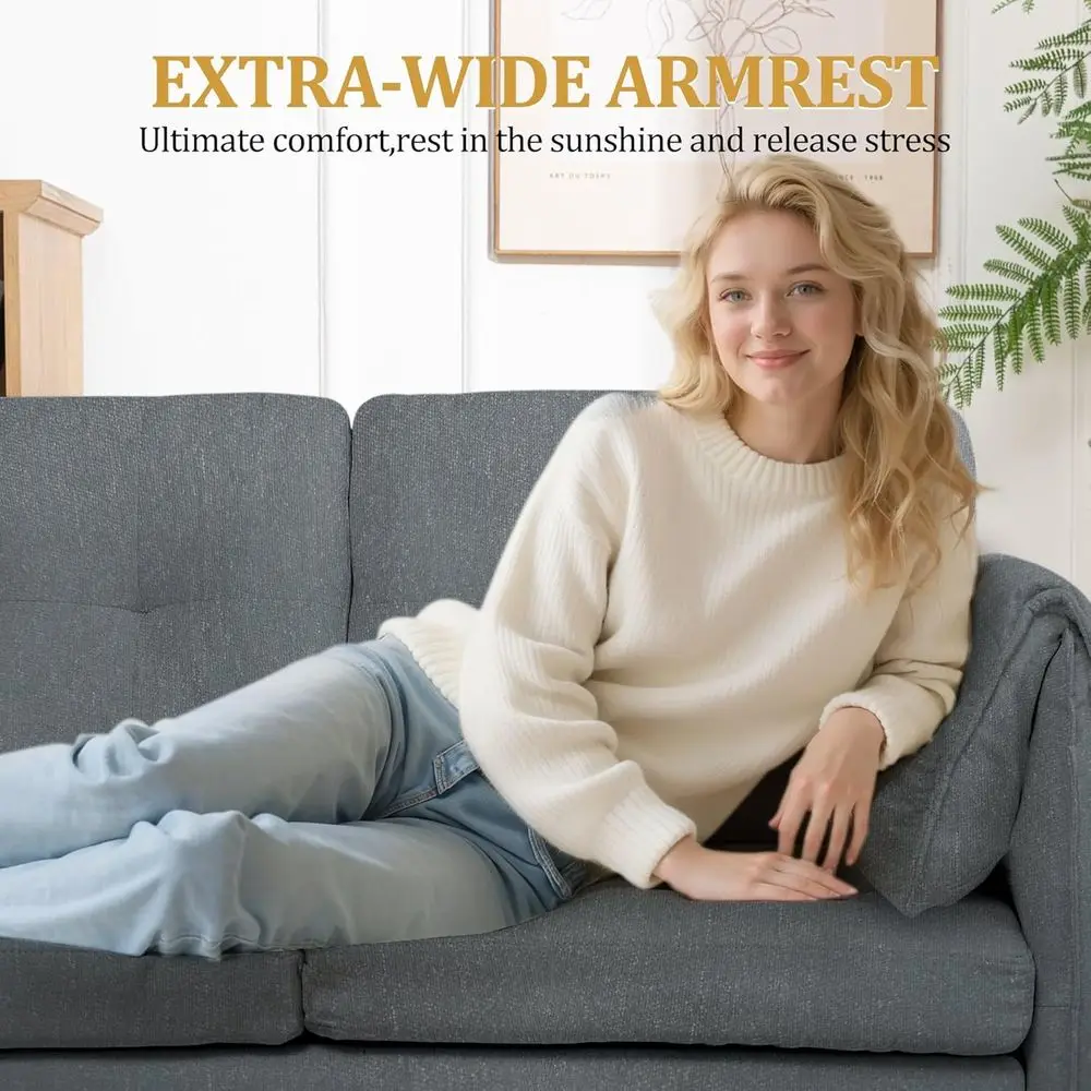 أريكة قابلة للتحويل على شكل حرف L مع مساحة تخزين، 79 أريكة مغطاة بالكتان للمساحات الصغيرة وغرف المعيشة #4